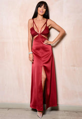 Lady Flare Red Satin Maxi Dress