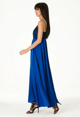 Lady Flare Blue Satin Maxi Dress