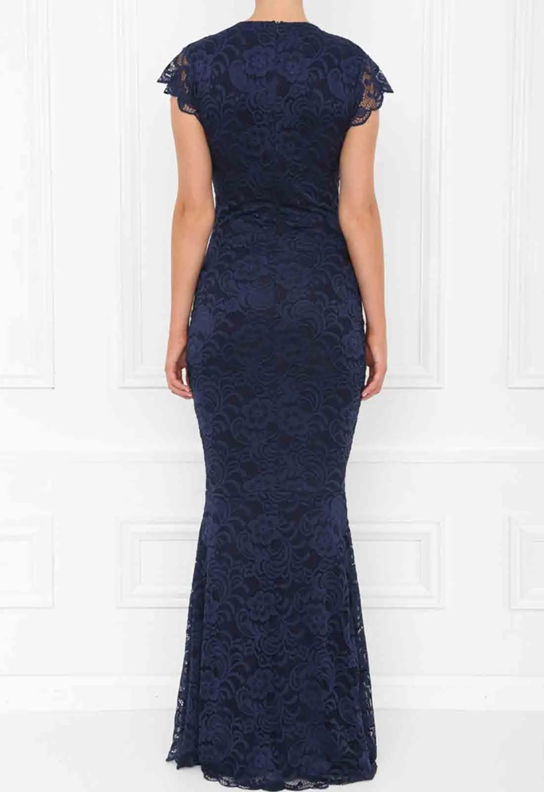 Honor Gold Lana Navy Lace Fishtail Maxi Dress