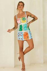 Lucky Deck Woven Mini Dress - Mint Multi