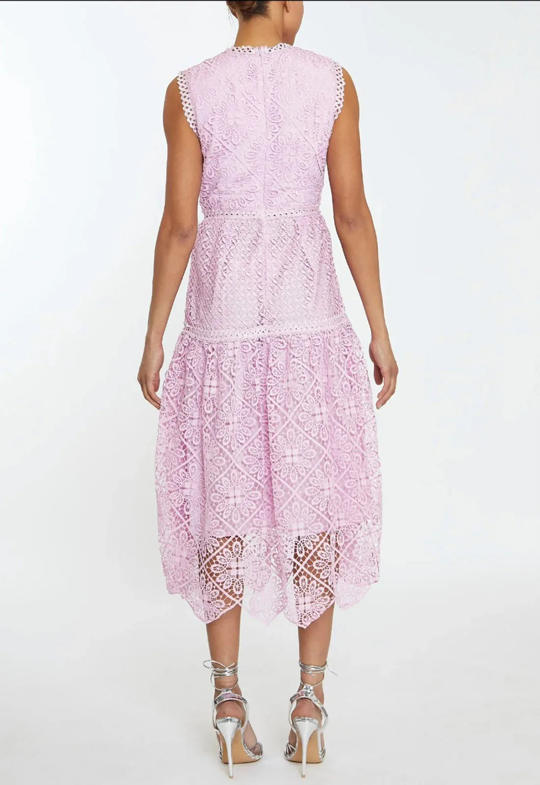 True Decadence Natalia Candy-Pink Mixed Lace Peplum Midi-Dress