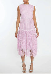 True Decadence Natalia Candy-Pink Mixed Lace Peplum Midi-Dress