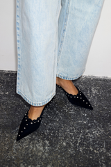 Black Suede Mules with Silver Studs