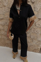 Black Raffia Marra Trousers