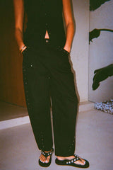 Black Studded Barrel Jeans