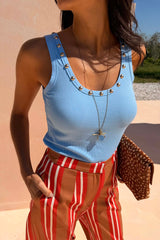 Ice Blue Studded Rib Vest