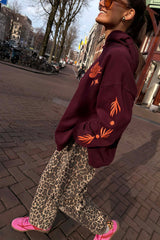 Burgundy Hoodie with Coral Embroidery