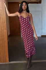 Burgundy Polka Dot Mesh Dress