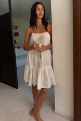 Cream Embroidered Slip Dress