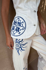 Dolce Vita Embroidered Denim Barrel Leg Jeans