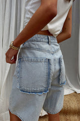 Denim Scallop Pocket Long Shorts