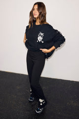 Black Cotton Wide Leg with Ecru Embroidery
