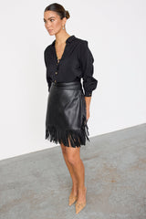Black Vegan Leather Mini Fringe Jaspre Skirt