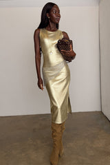 Gold Metallic Ribbed Dress