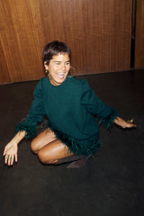 Bottle Green Jamie Jumper with Feather Trim