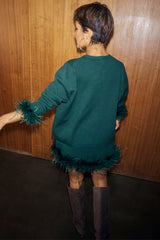Bottle Green Jamie Jumper with Feather Trim