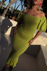 Olive Jojo Dress with Gold Fleck