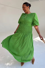 Green Shirred Nara Dress