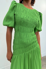 Green Shirred Nara Dress
