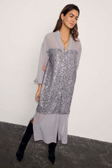 Gunmetal Sequin Lila Shirt Dress