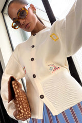 Cream Neon Embroidered Darcy Cardigan