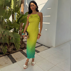 Lime Ombre Plisse Claudia Dress