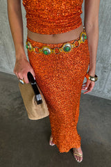 Orange Sequin Dorris Skirt