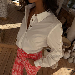 White Marley Shirt with Gold Studs