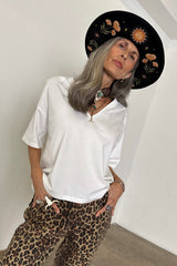 White T Shirt with Shoulder Pads
