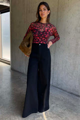 Cherry Mesh Long Sleeve Top