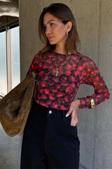 Cherry Mesh Long Sleeve Top