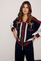 Geometric Knit Cardigan with Embroidery Detail