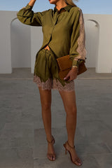 Olive & Pink Lace Shorts