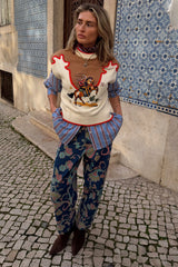 Denim Paisley Barrel Leg Jeans