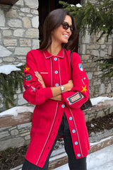 Red Ski Knit Long Cardigan
