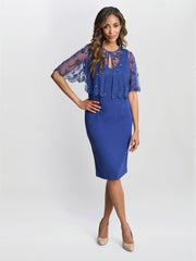 Gina Bacconi Theresa Beaded Bolero Jacket With Scallop Edge And Crepe Shift Dress