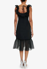 True Decadence Black Linen Midi Dress
