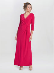 Gina Bacconi Red Celine Jersey Wrap Maxi Dress