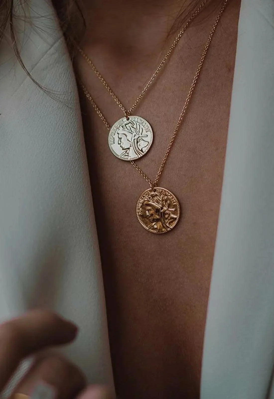 Gold Lunar Gold Double Coin Layered Necklaces