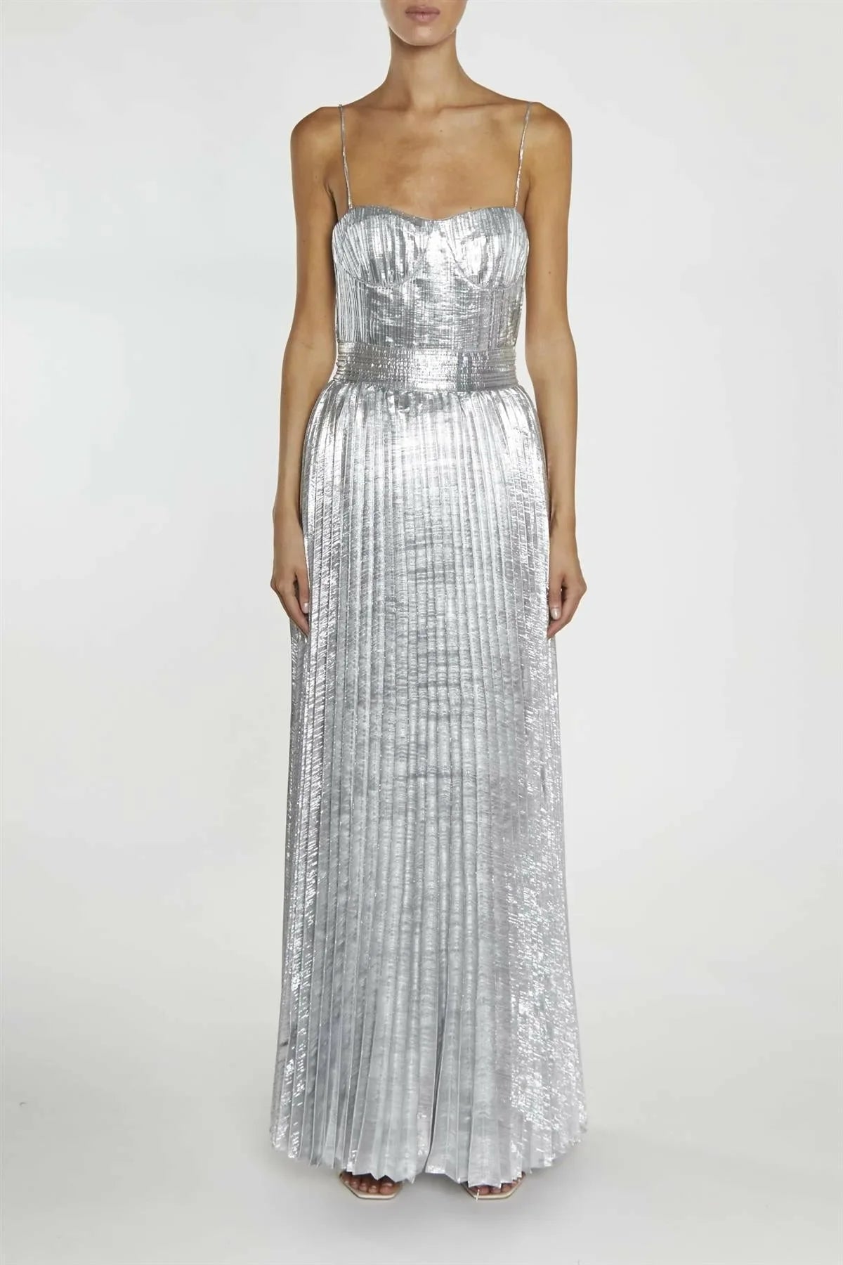 True Decadence Kate Silver Crinkle Pleated Strappy Maxi Dress