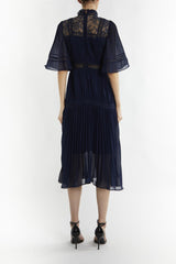 true Decadence Ellie Navy Mixed Lace Pleated Midi Dress