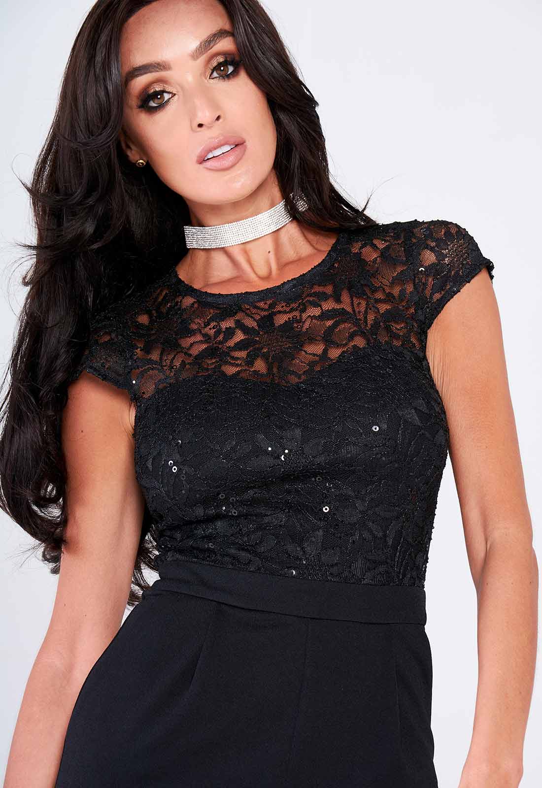 Lady Flare Black Sequin Jumpsuit