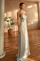 True Decadence Vivian Icy Blue Cowl-Neck Bias Cut Maxi Dress