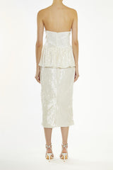 True Decadence Clear-Nude Alyssa Sequin Bandeau Peplum Midi-Dress