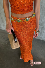 Orange Sequin Dorris Skirt Petite