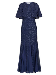 Gina Bacconi Navy Jordan Sequin Beaded Maxi Dress And Jacket