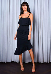 Lady Flare Black Frill Midi Dress