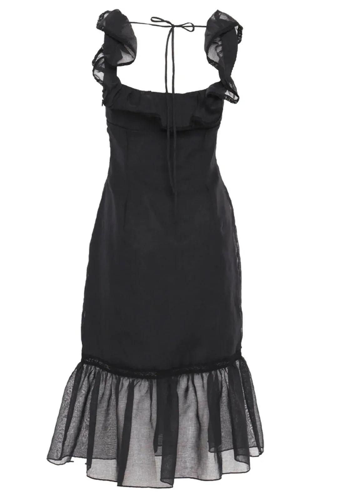 True Decadence Black Linen Midi Dress