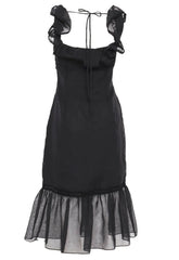 True Decadence Black Linen Midi Dress