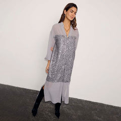 Gunmetal Sequin Lila Shirt Dress